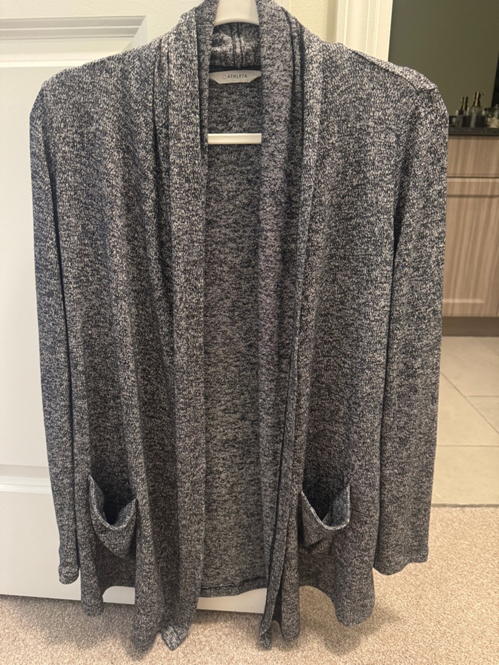 Athleta Marled Open-Front Cardigan - Gray Black